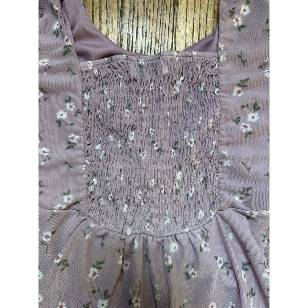 Hollister Floral Summer Mini Dress XS Lavender Tie Front Ruched Semi Sheer Boho - Picture 7 of 13